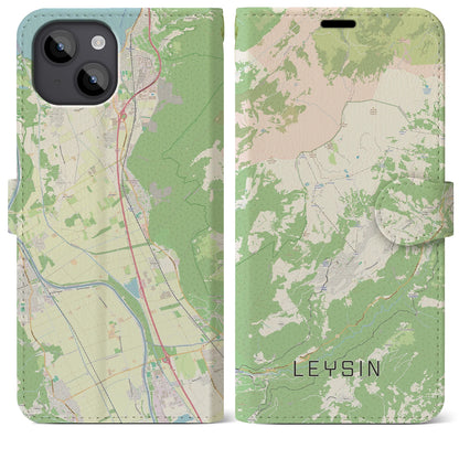 【レザン（スイス）】地図柄iPhoneケース（手帳タイプ）ナチュラル・iPhone 14 Plus 用