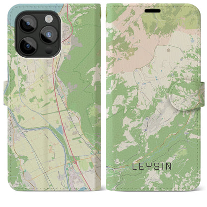 【レザン（スイス）】地図柄iPhoneケース（手帳タイプ）ナチュラル・iPhone 15 Pro Max 用