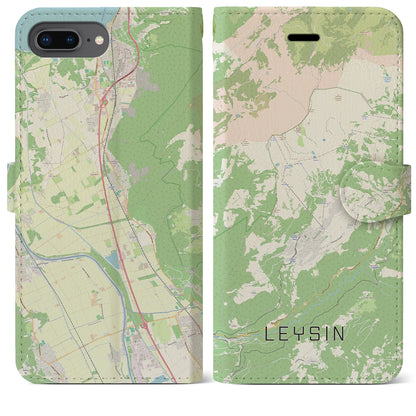 【レザン（スイス）】地図柄iPhoneケース（手帳タイプ）ナチュラル・iPhone 8Plus /7Plus / 6sPlus / 6Plus 用
