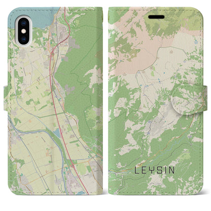 【レザン（スイス）】地図柄iPhoneケース（手帳タイプ）ナチュラル・iPhone XS Max 用