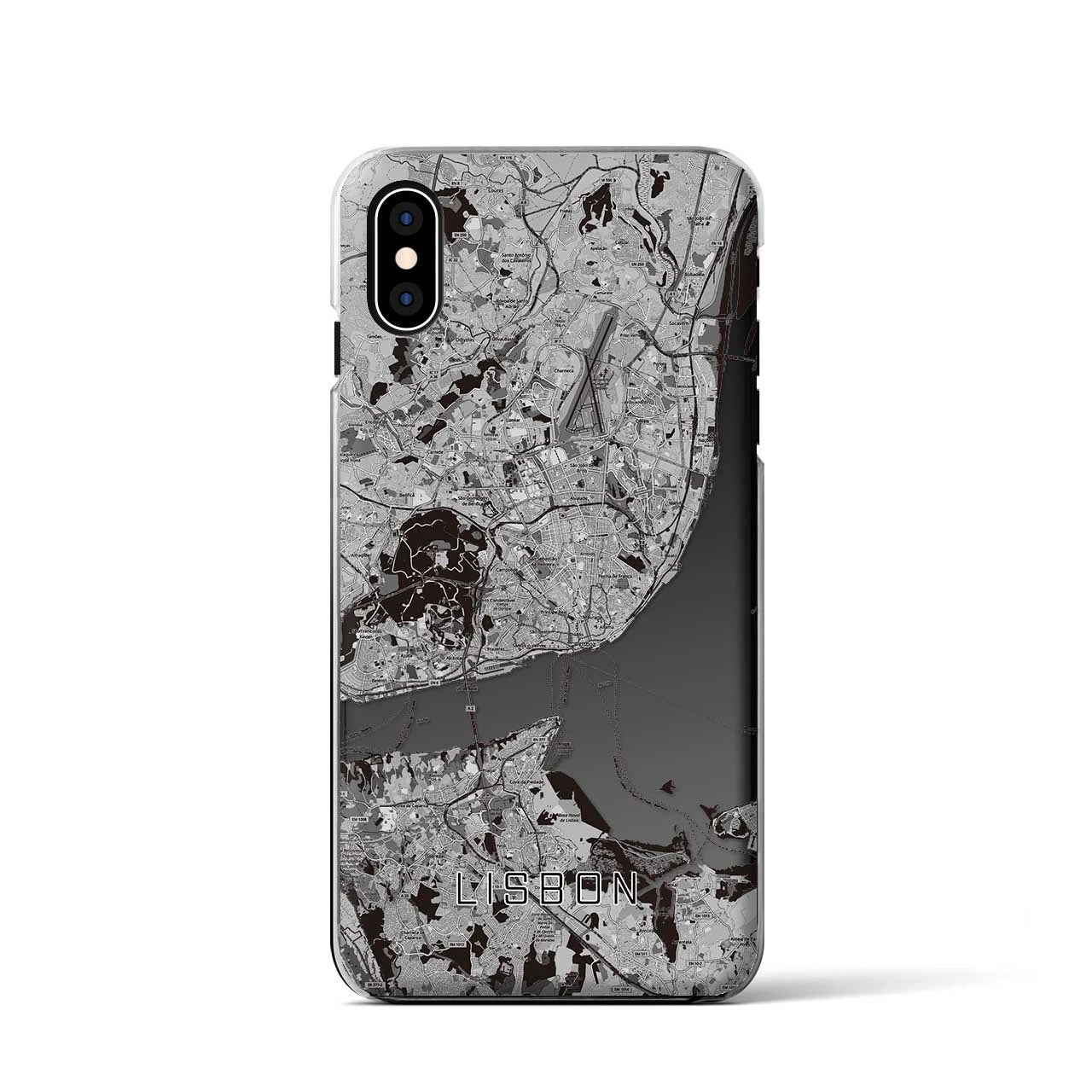 【リスボン（ポルトガル）】地図柄iPhoneケース（クリアタイプ）モノトーン・iPhone XS / X 用