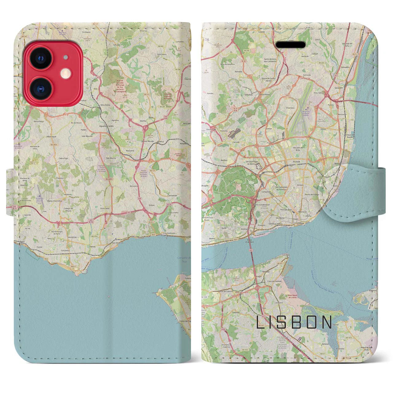 【リスボン】地図柄iPhoneケース（手帳両面タイプ・ナチュラル）iPhone 11 用