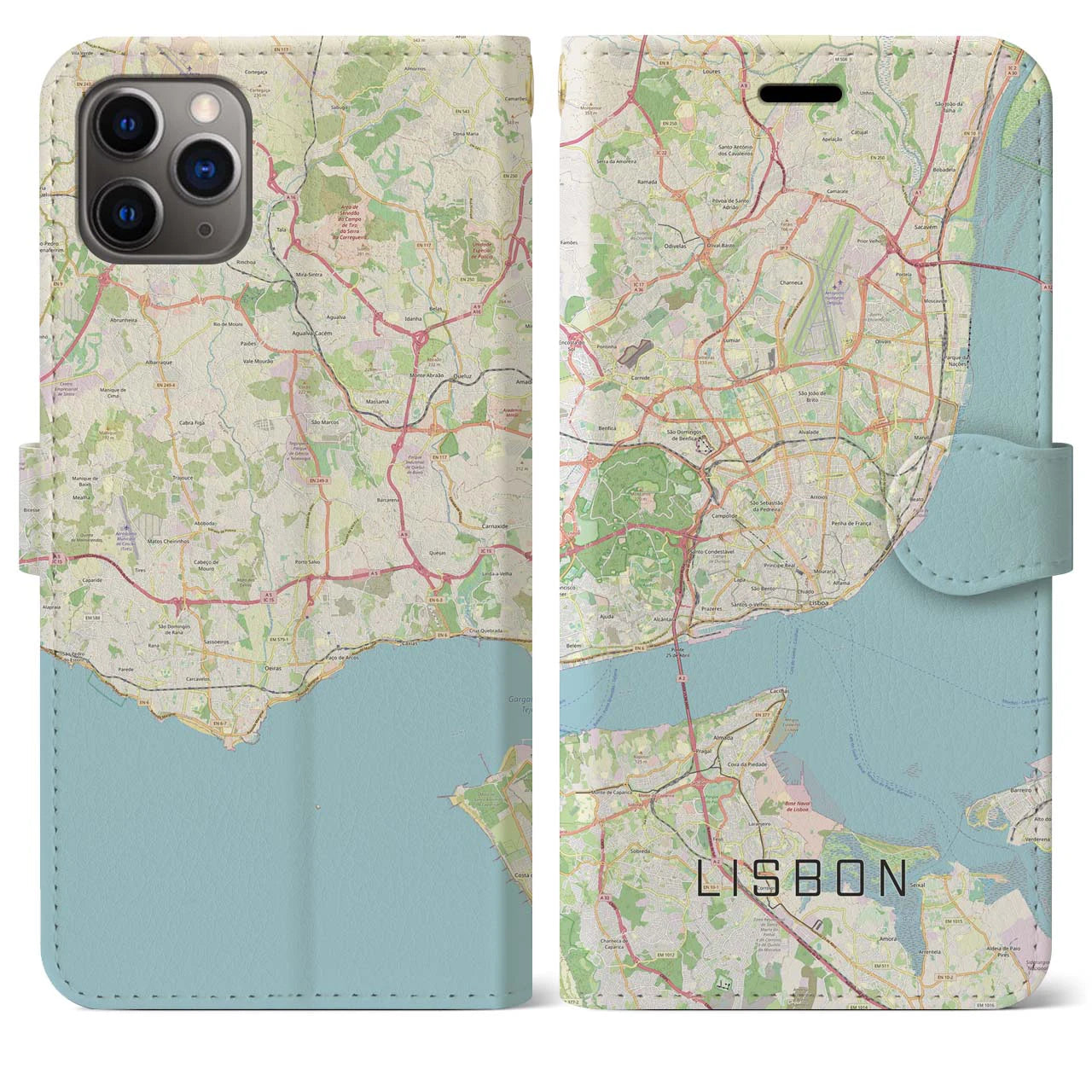 【リスボン】地図柄iPhoneケース（手帳両面タイプ・ナチュラル）iPhone 11 Pro Max 用