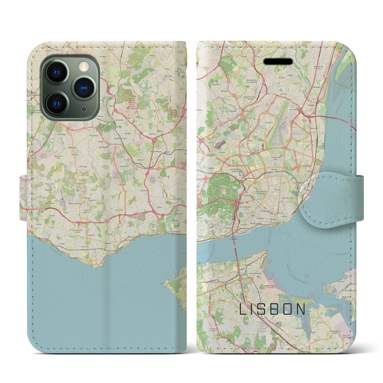 【リスボン】地図柄iPhoneケース（手帳両面タイプ・ナチュラル）iPhone 11 Pro 用