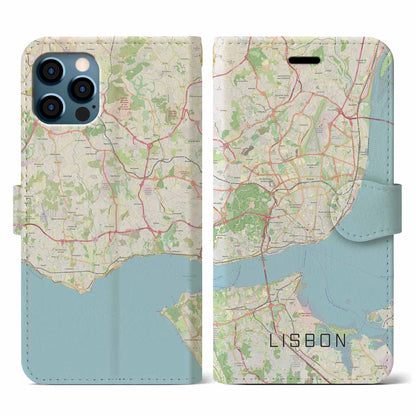 【リスボン（ポルトガル）】地図柄iPhoneケース（手帳タイプ）ナチュラル・iPhone 12 / 12 Pro 用