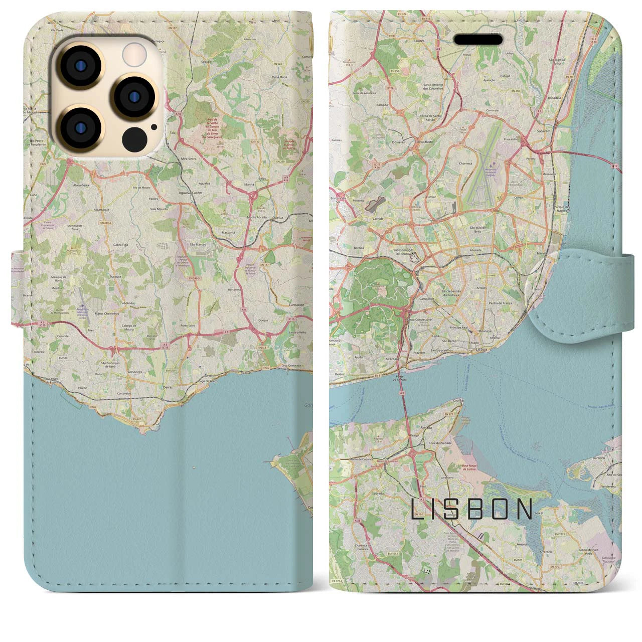 【リスボン】地図柄iPhoneケース（手帳両面タイプ・ナチュラル）iPhone 12 Pro Max 用
