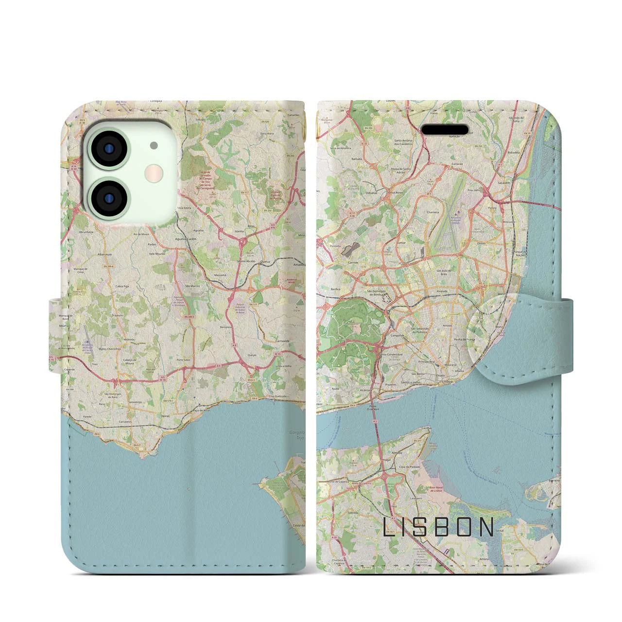 【リスボン】地図柄iPhoneケース（手帳両面タイプ・ナチュラル）iPhone 12 mini 用
