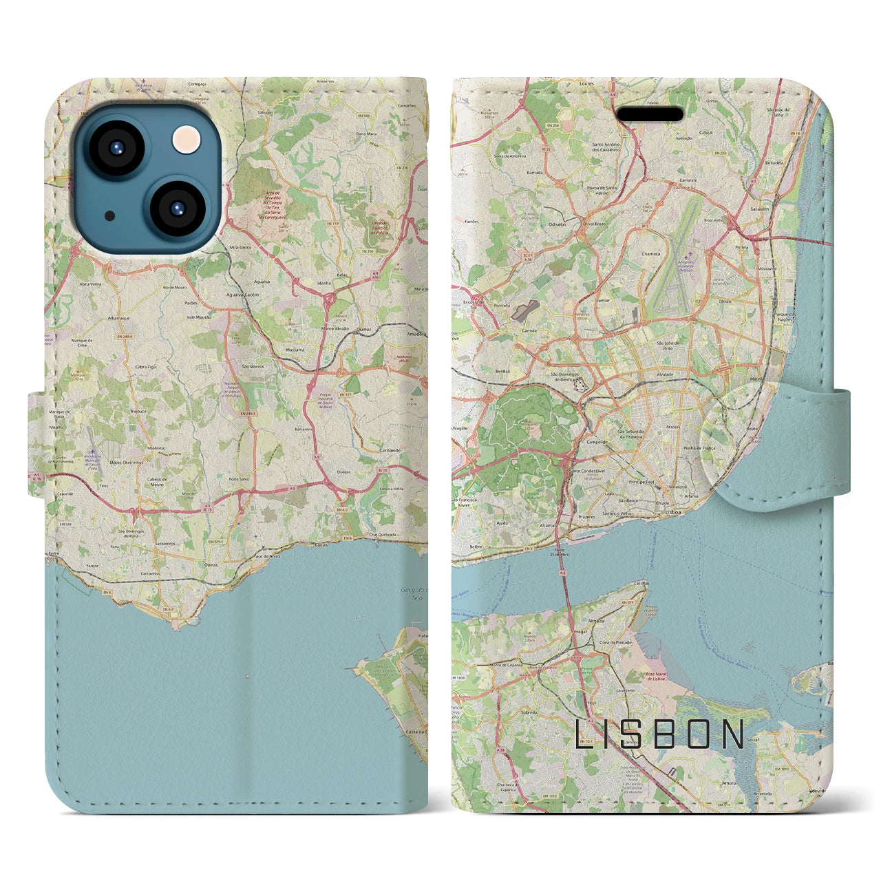 【リスボン】地図柄iPhoneケース（手帳両面タイプ・ナチュラル）iPhone 13 用