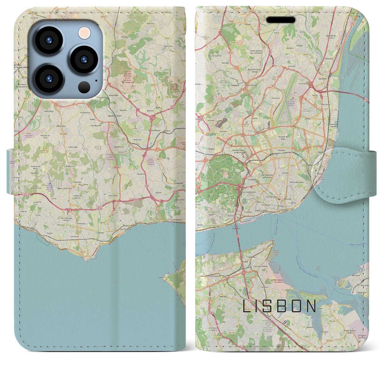 【リスボン】地図柄iPhoneケース（手帳両面タイプ・ナチュラル）iPhone 13 Pro Max 用
