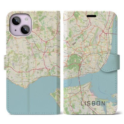 【リスボン（ポルトガル）】地図柄iPhoneケース（手帳タイプ）ナチュラル・iPhone 14 用