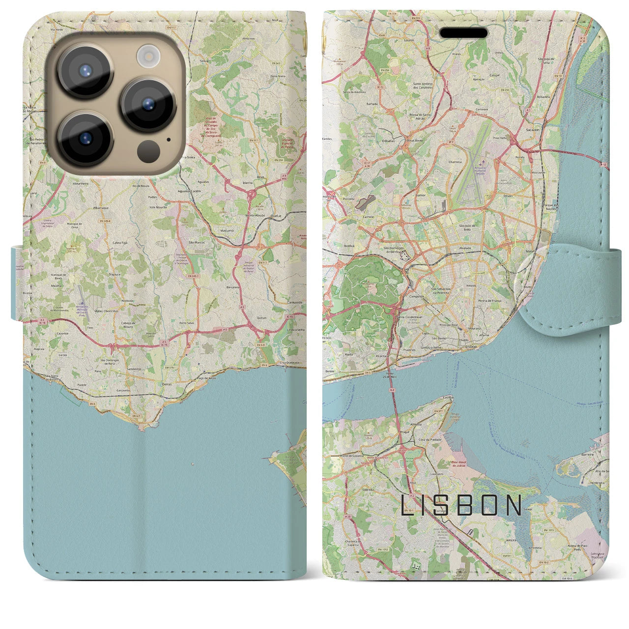 【リスボン】地図柄iPhoneケース（手帳両面タイプ・ナチュラル）iPhone 14 Pro Max 用
