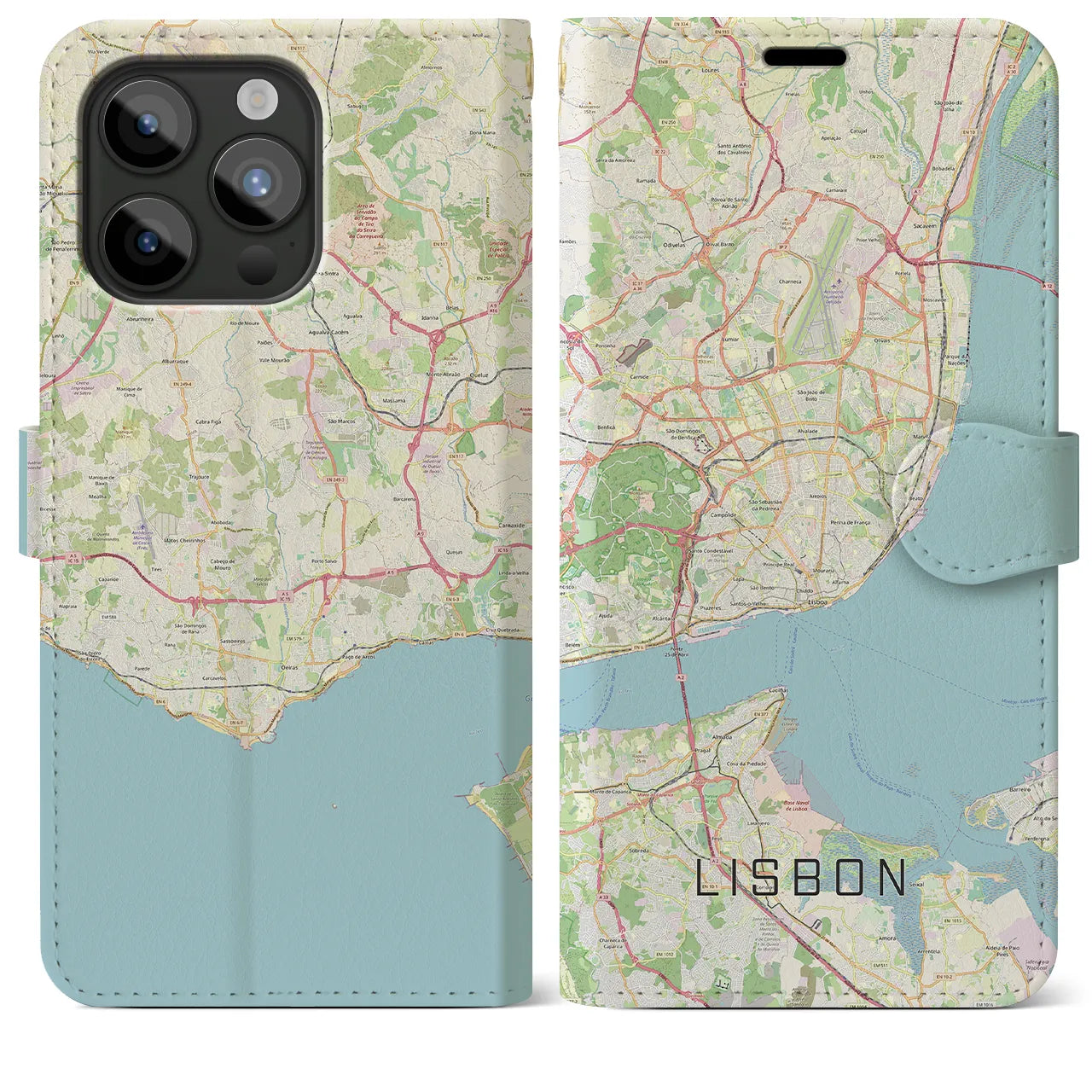 【リスボン】地図柄iPhoneケース（手帳両面タイプ・ナチュラル）iPhone 15 Pro Max 用