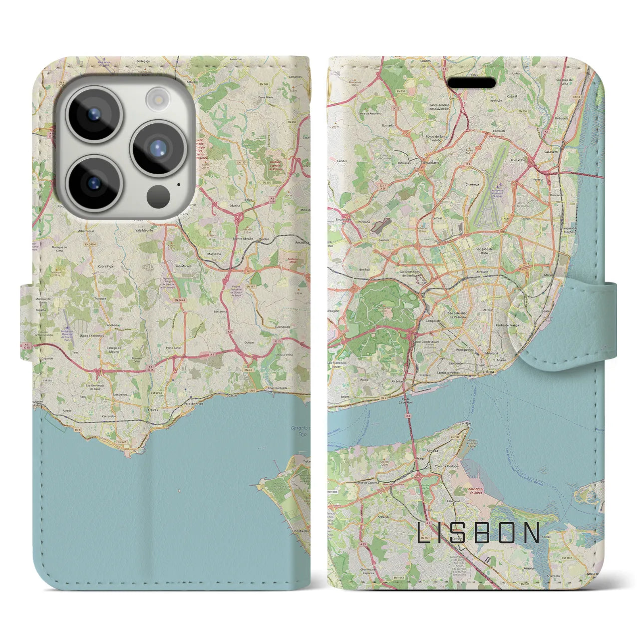 【リスボン】地図柄iPhoneケース（手帳両面タイプ・ナチュラル）iPhone 15 Pro 用