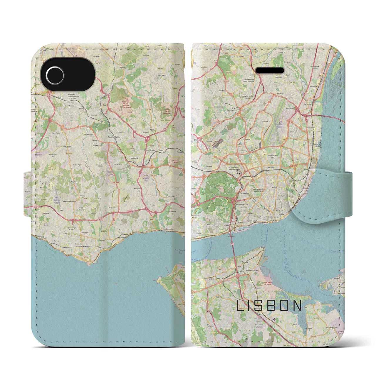 【リスボン】地図柄iPhoneケース（手帳両面タイプ・ナチュラル）iPhone SE（第3 / 第2世代） / 8 / 7 / 6s / 6 用