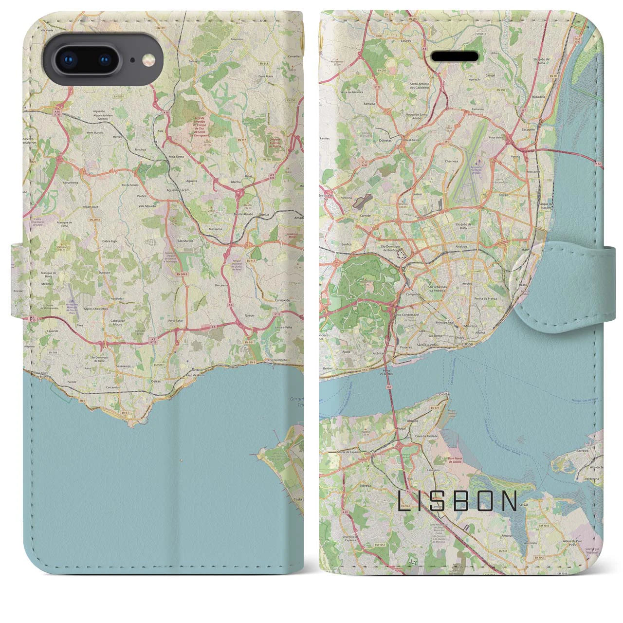 【リスボン】地図柄iPhoneケース（手帳両面タイプ・ナチュラル）iPhone 8Plus /7Plus / 6sPlus / 6Plus 用
