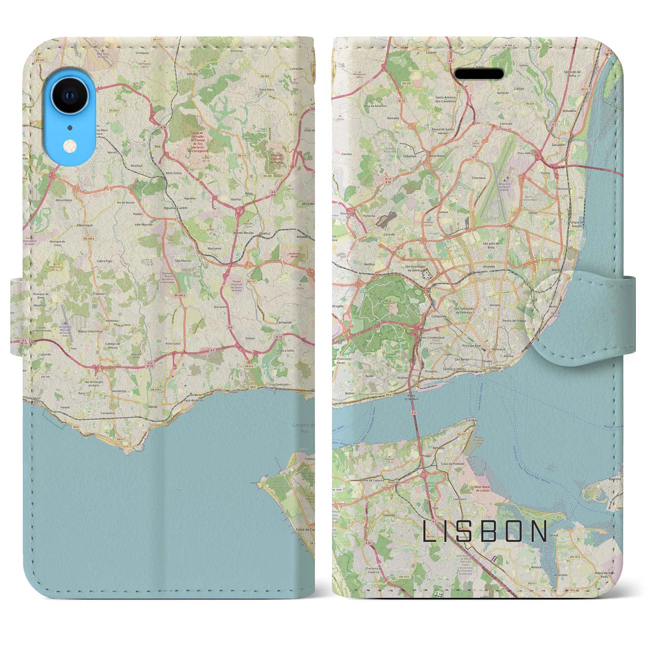【リスボン】地図柄iPhoneケース（手帳両面タイプ・ナチュラル）iPhone XR 用