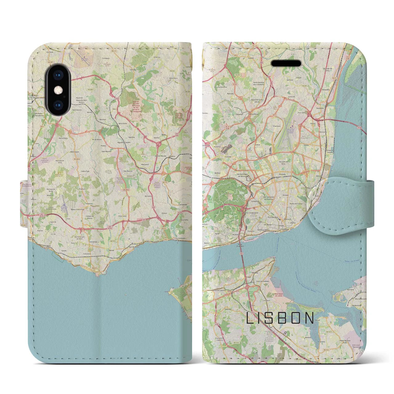 【リスボン】地図柄iPhoneケース（手帳両面タイプ・ナチュラル）iPhone XS / X 用