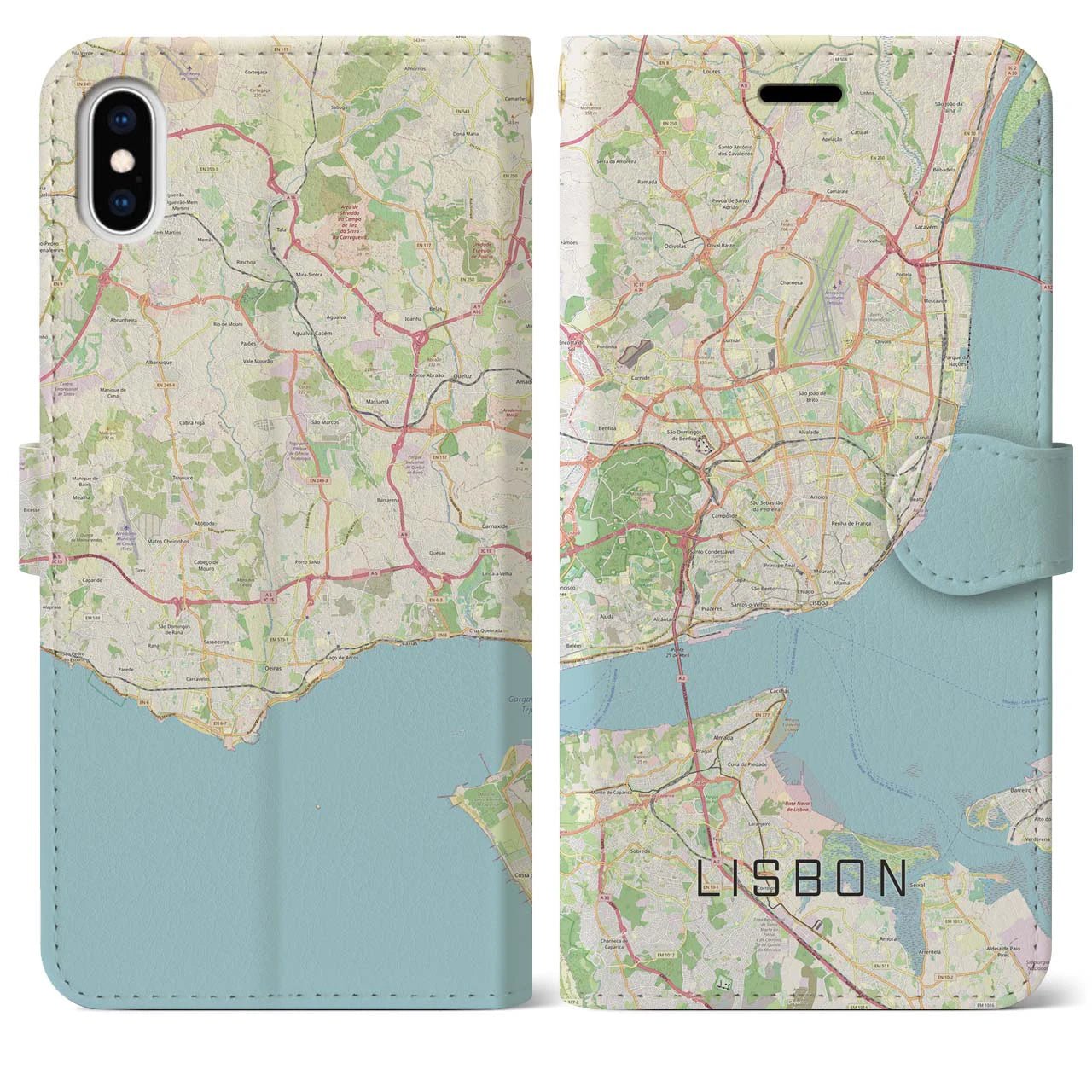【リスボン】地図柄iPhoneケース（手帳両面タイプ・ナチュラル）iPhone XS Max 用