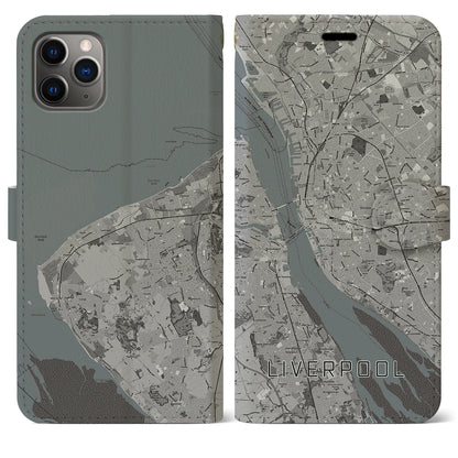 【リヴァプール（イギリス）】地図柄iPhoneケース（手帳タイプ）モノトーン・iPhone 11 Pro Max 用