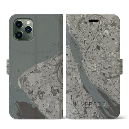 【リヴァプール（イギリス）】地図柄iPhoneケース（手帳タイプ）モノトーン・iPhone 11 Pro 用