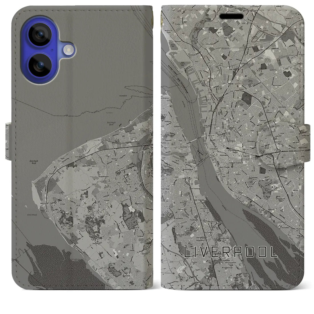 【リヴァプール(イギリス)】地図柄iPhoneケース(手帳タイプ)モノトーン・iPhone 16 Pro Max 用