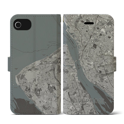 【リヴァプール（イギリス）】地図柄iPhoneケース（手帳タイプ）モノトーン・iPhone SE（第3 / 第2世代） / 8 / 7 / 6s / 6 用
