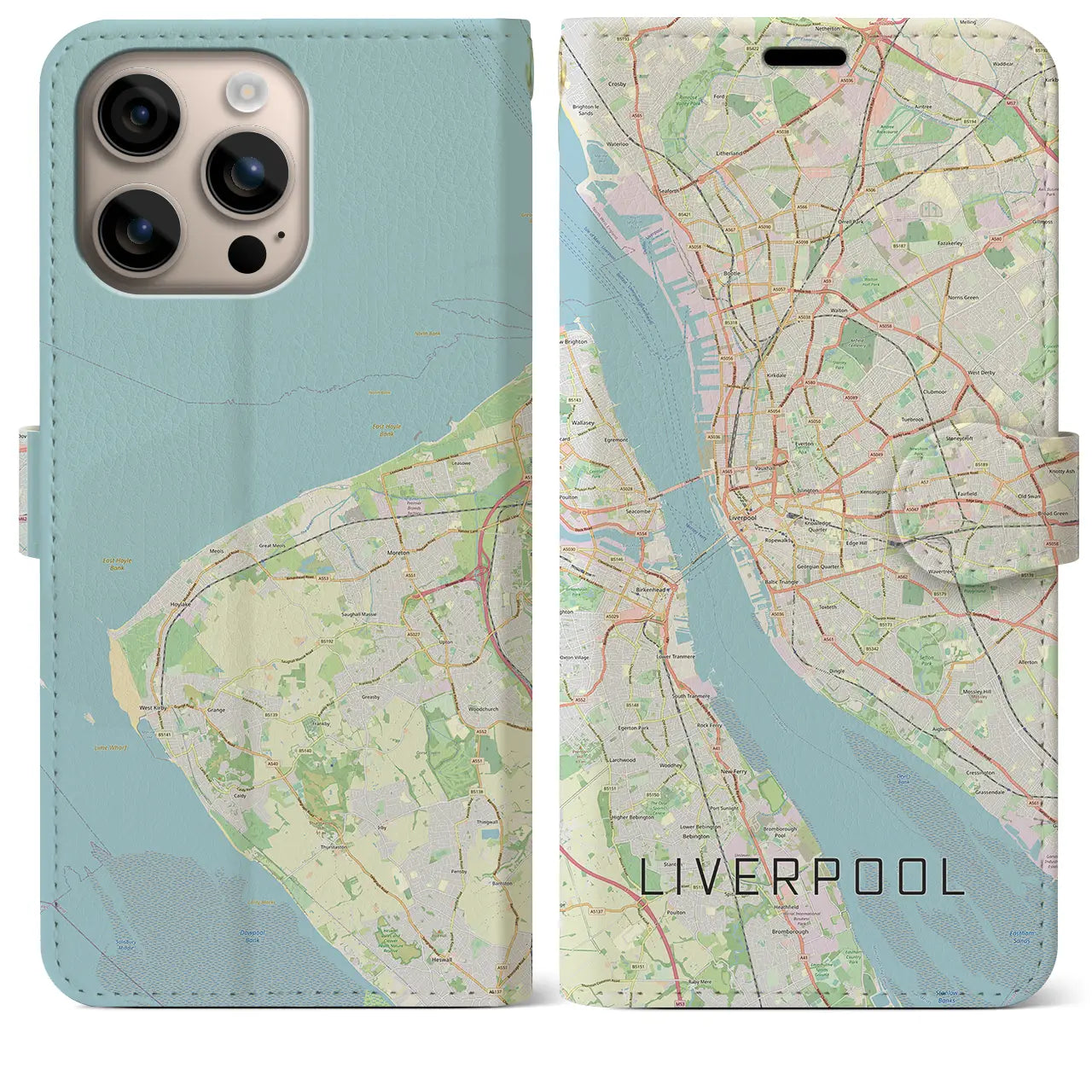 【リヴァプール（イギリス）】地図柄iPhoneケース（手帳タイプ）ナチュラル・iPhone 16 Plus 用