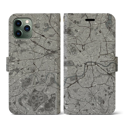 【ロンドン（イギリス）】地図柄iPhoneケース（手帳タイプ）モノトーン・iPhone 11 Pro 用
