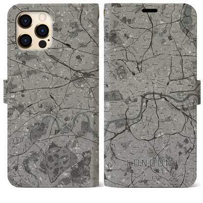 【ロンドン（イギリス）】地図柄iPhoneケース（手帳タイプ）モノトーン・iPhone 12 Pro Max 用