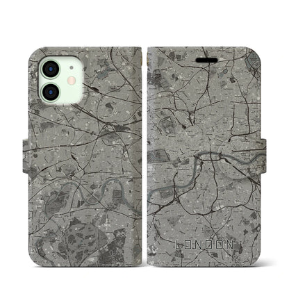 【ロンドン（イギリス）】地図柄iPhoneケース（手帳タイプ）モノトーン・iPhone 12 mini 用