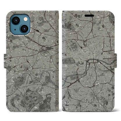 【ロンドン（イギリス）】地図柄iPhoneケース（手帳タイプ）モノトーン・iPhone 13 用