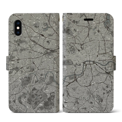 【ロンドン（イギリス）】地図柄iPhoneケース（手帳タイプ）モノトーン・iPhone XS / X 用