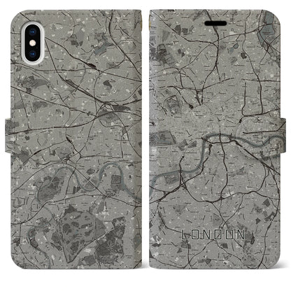 【ロンドン（イギリス）】地図柄iPhoneケース（手帳タイプ）モノトーン・iPhone XS Max 用