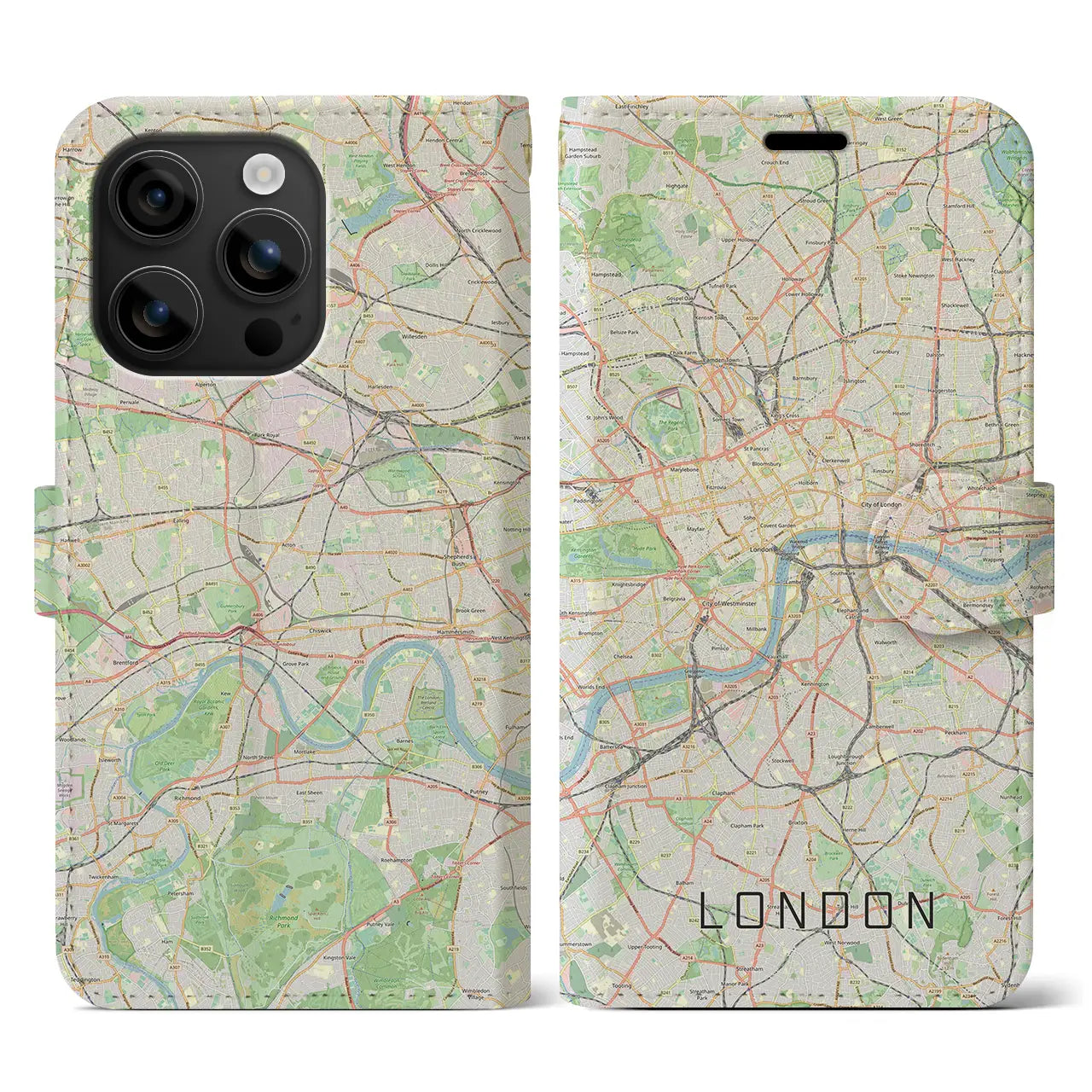 【ロンドン（イギリス）】地図柄iPhoneケース（手帳タイプ）ナチュラル・iPhone 16 用