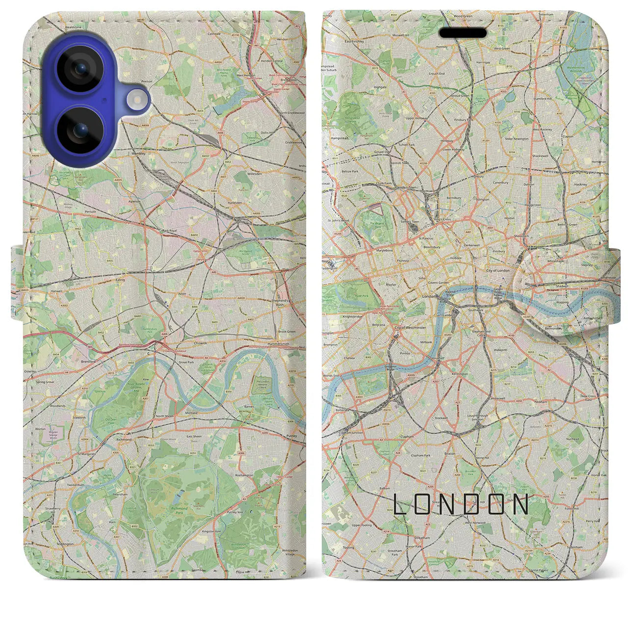 【ロンドン（イギリス）】地図柄iPhoneケース（手帳タイプ）ナチュラル・iPhone 16 Pro Max 用