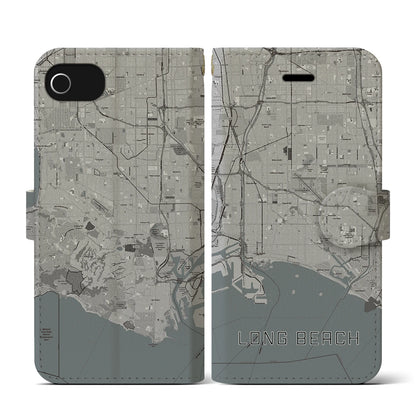 【ロングビーチ（アメリカ）】地図柄iPhoneケース（手帳タイプ）モノトーン・iPhone SE（第3 / 第2世代） / 8 / 7 / 6s / 6 用