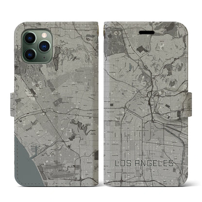 【ロサンゼルス（アメリカ）】地図柄iPhoneケース（手帳タイプ）モノトーン・iPhone 11 Pro 用
