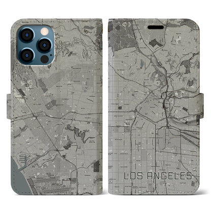【ロサンゼルス（アメリカ）】地図柄iPhoneケース（手帳タイプ）モノトーン・iPhone 12 / 12 Pro 用