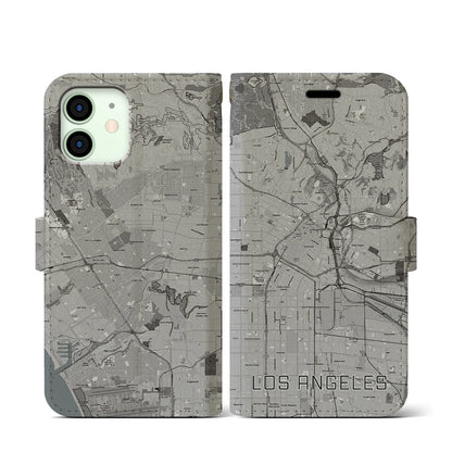 【ロサンゼルス（アメリカ）】地図柄iPhoneケース（手帳タイプ）モノトーン・iPhone 12 mini 用