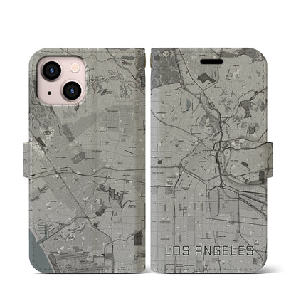 【ロサンゼルス（アメリカ）】地図柄iPhoneケース（手帳タイプ）モノトーン・iPhone 13 mini 用