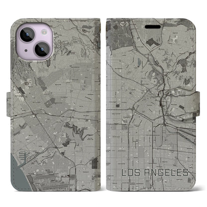 【ロサンゼルス（アメリカ）】地図柄iPhoneケース（手帳タイプ）モノトーン・iPhone 14 用