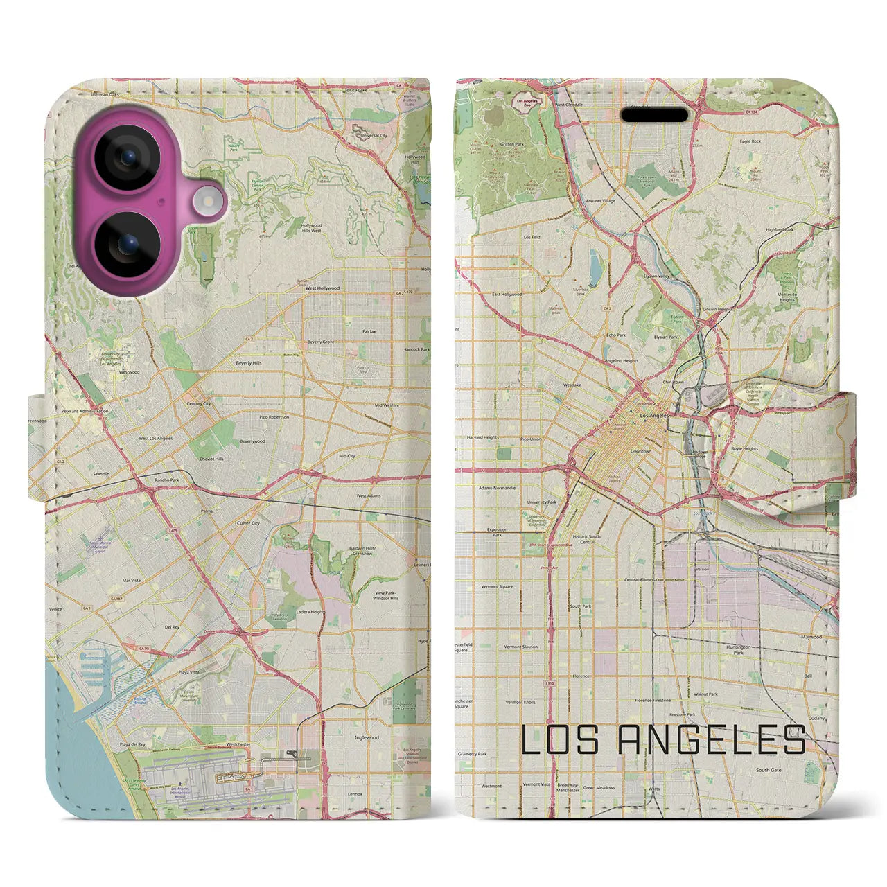 【ロサンゼルス（アメリカ）】地図柄iPhoneケース（手帳タイプ）ナチュラル・iPhone 16 Pro 用