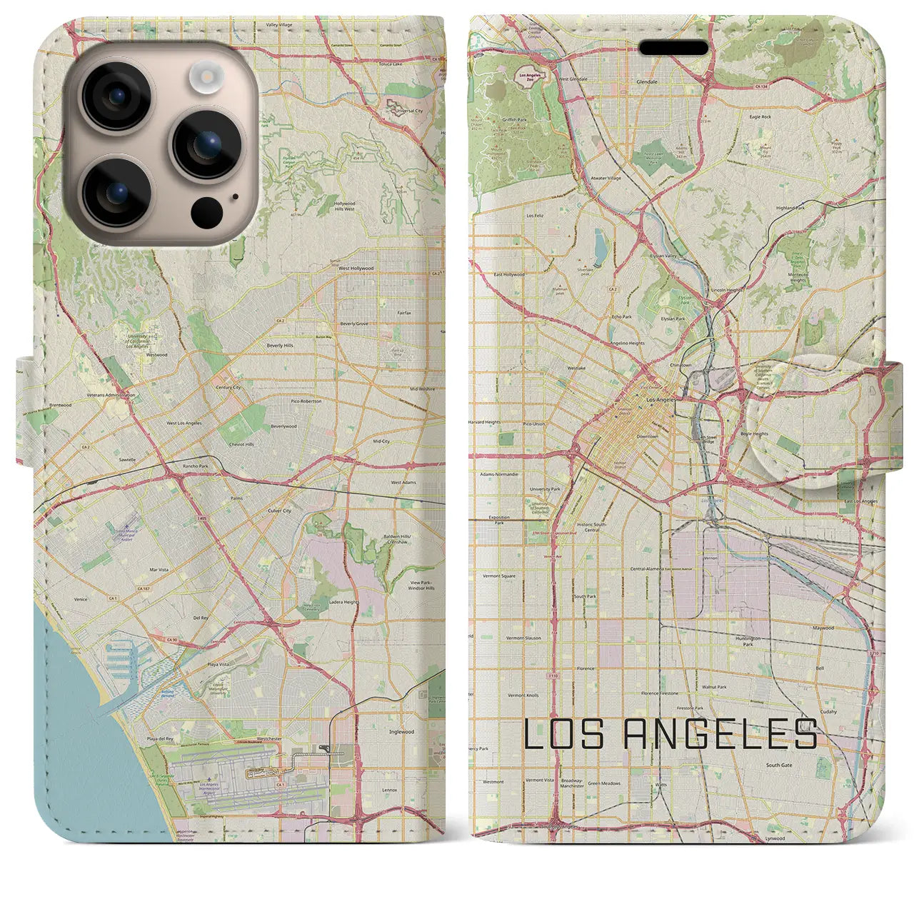 【ロサンゼルス（アメリカ）】地図柄iPhoneケース（手帳タイプ）ナチュラル・iPhone 16 Plus 用