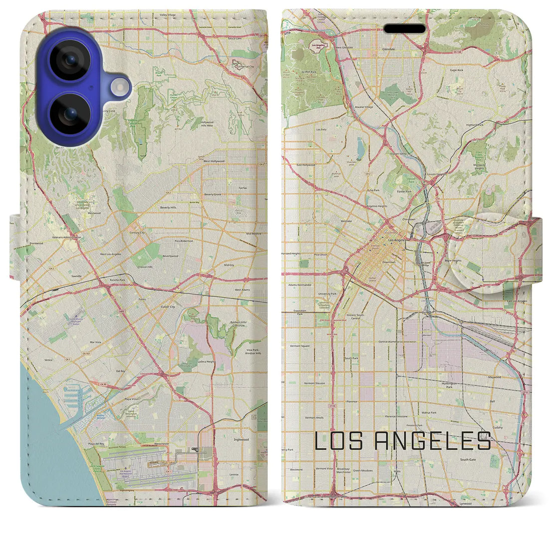 【ロサンゼルス（アメリカ）】地図柄iPhoneケース（手帳タイプ）ナチュラル・iPhone 16 Pro Max 用