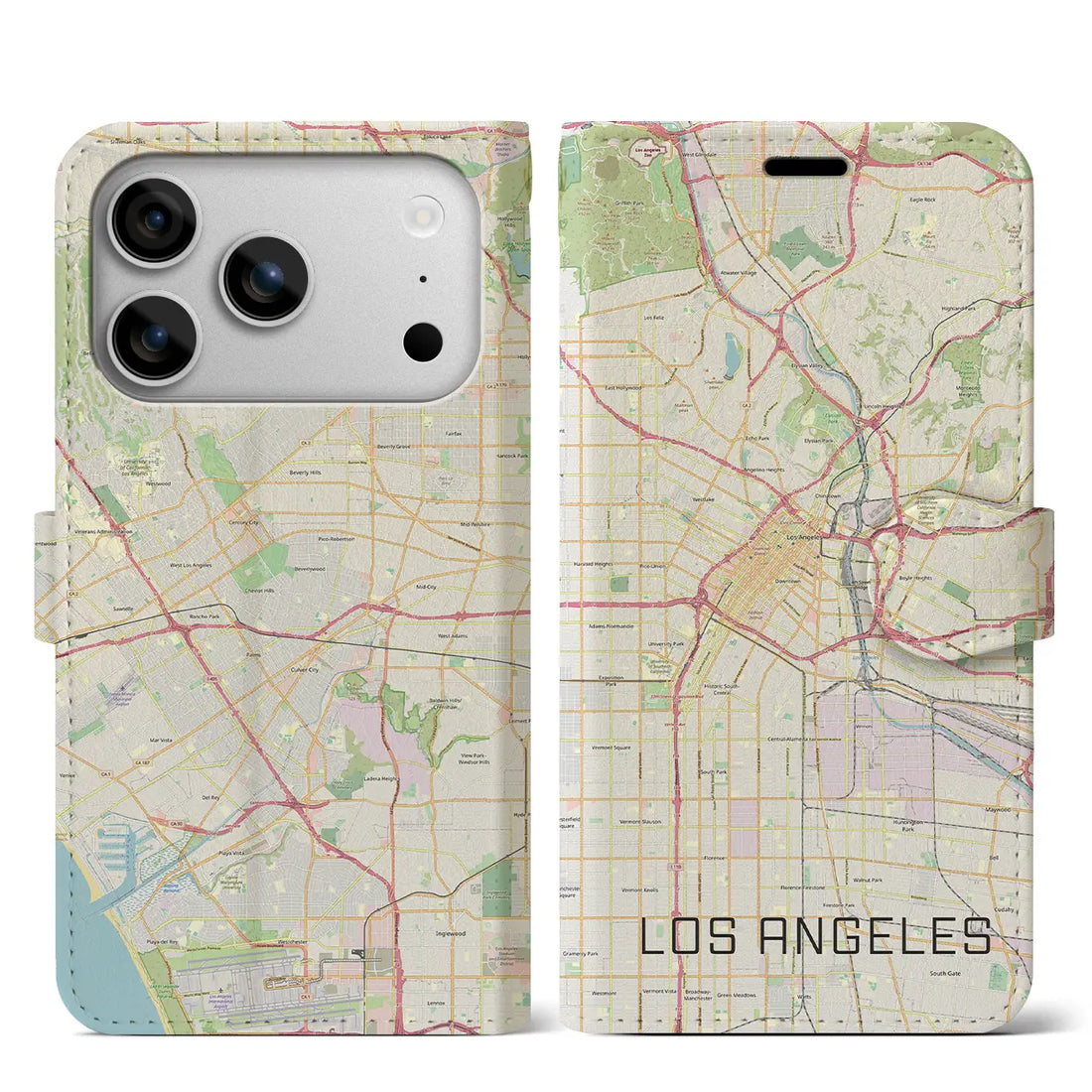【ロサンゼルス（アメリカ）】地図柄iPhoneケース（手帳タイプ）ナチュラル・iPhone 17 Pro Max 用