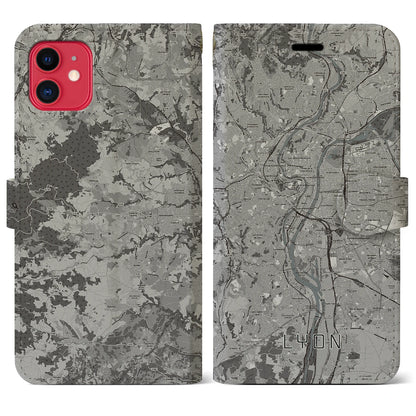 【リヨン（フランス）】地図柄iPhoneケース（手帳タイプ）モノトーン・iPhone 11 用