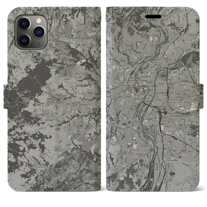 【リヨン（フランス）】地図柄iPhoneケース（手帳タイプ）モノトーン・iPhone 11 Pro Max 用