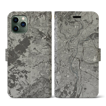 【リヨン（フランス）】地図柄iPhoneケース（手帳タイプ）モノトーン・iPhone 11 Pro 用
