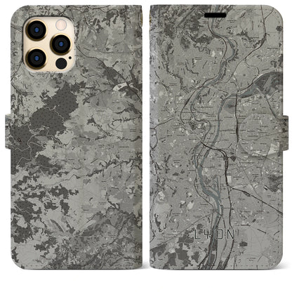 【リヨン（フランス）】地図柄iPhoneケース（手帳タイプ）モノトーン・iPhone 12 Pro Max 用
