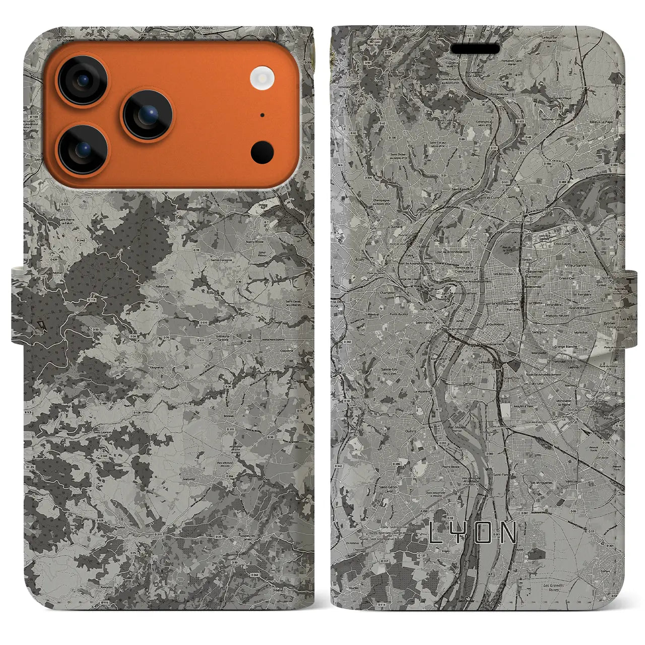 【リヨン（フランス）】地図柄iPhoneケース（手帳タイプ）